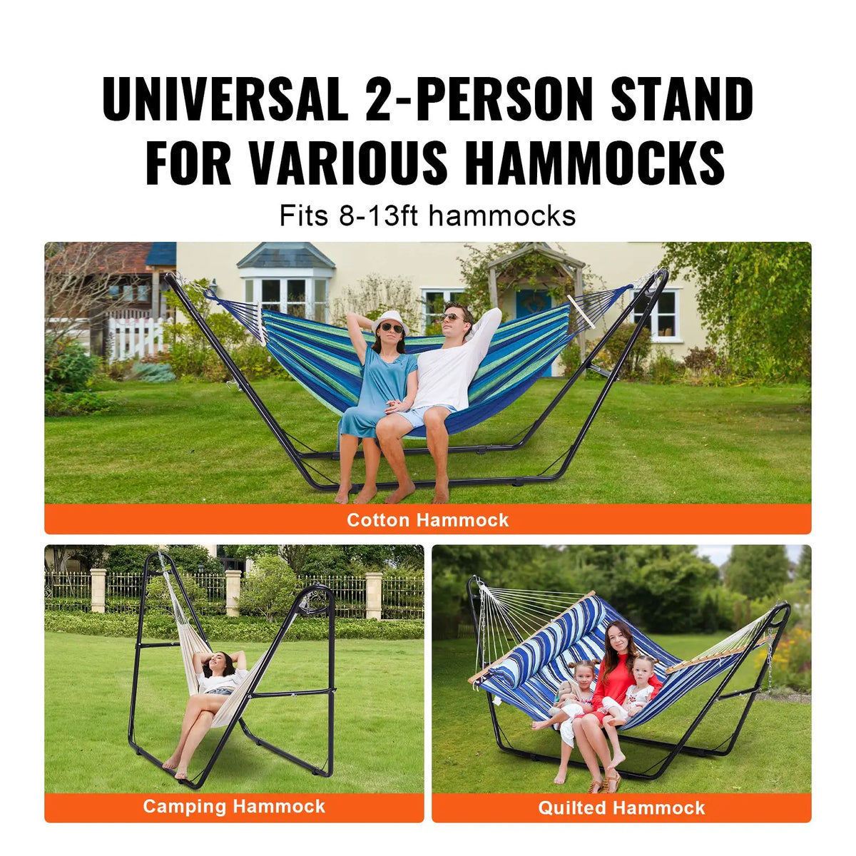 Universal 2-Person Hammock Stand Heavy Duty 550 Lbs Adjustable for 8-13 ft Hammocks Portable Outdoor Stand