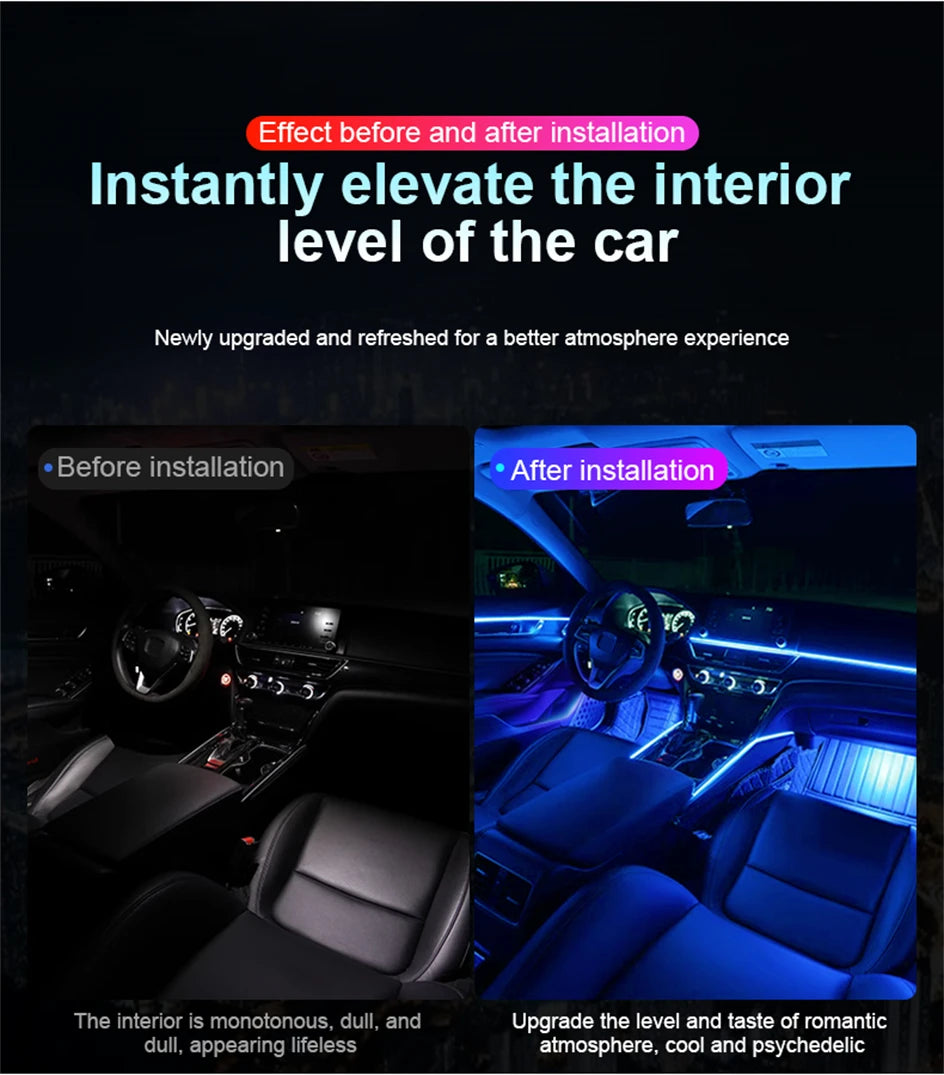 Newest Car LED Dual Zone Hidden Ambient Light Smoke Matt Black Acrylic Strip Symphony Interior Decoration Atmosphere Light Kits