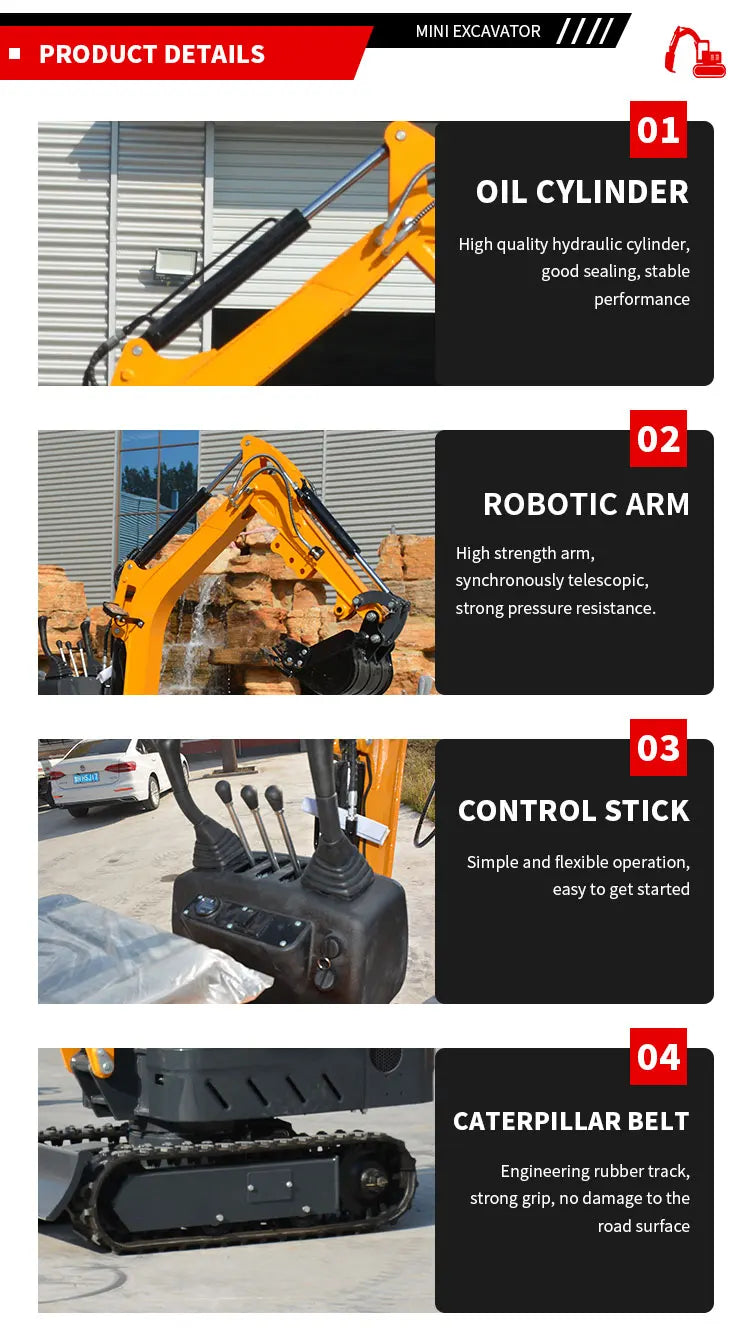 Custom Mini 1.2 Ton Excavator Euro 5 Engine CE Certified Compact Digger for Construction and Farm Use