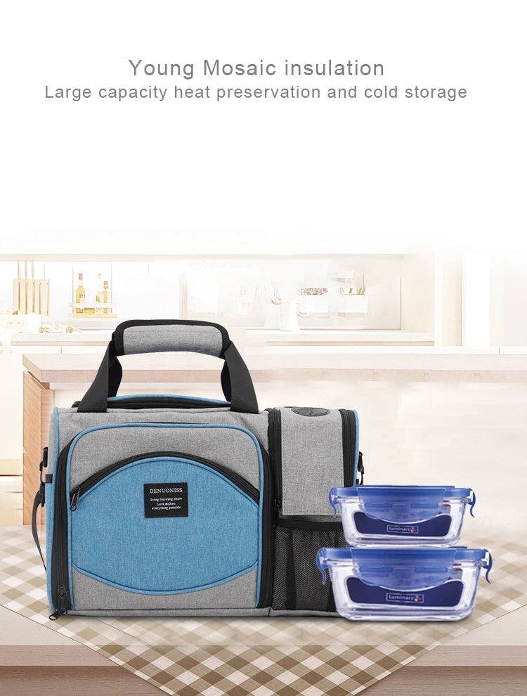Insulated Lunch Bag Waterproof Large Thermal Food Container Adjustable Shoulder Strap Thickened Lunch Box for School Bag