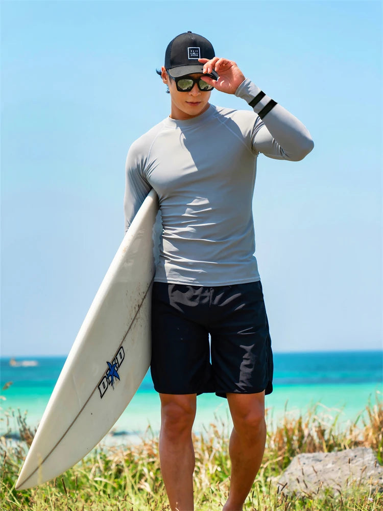 SAILBEE Men UV Protect Swimwear Long Sleeve Swimsuit Mens Rashguard Surfing Rash Guard Surf Shirt For Swimming Sail Drop Ship