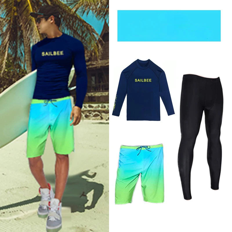 SAILBEE Men UV Protect Swimwear Long Sleeve Swimsuit Mens Rashguard Surfing Rash Guard Surf Shirt For Swimming Sail Drop Ship