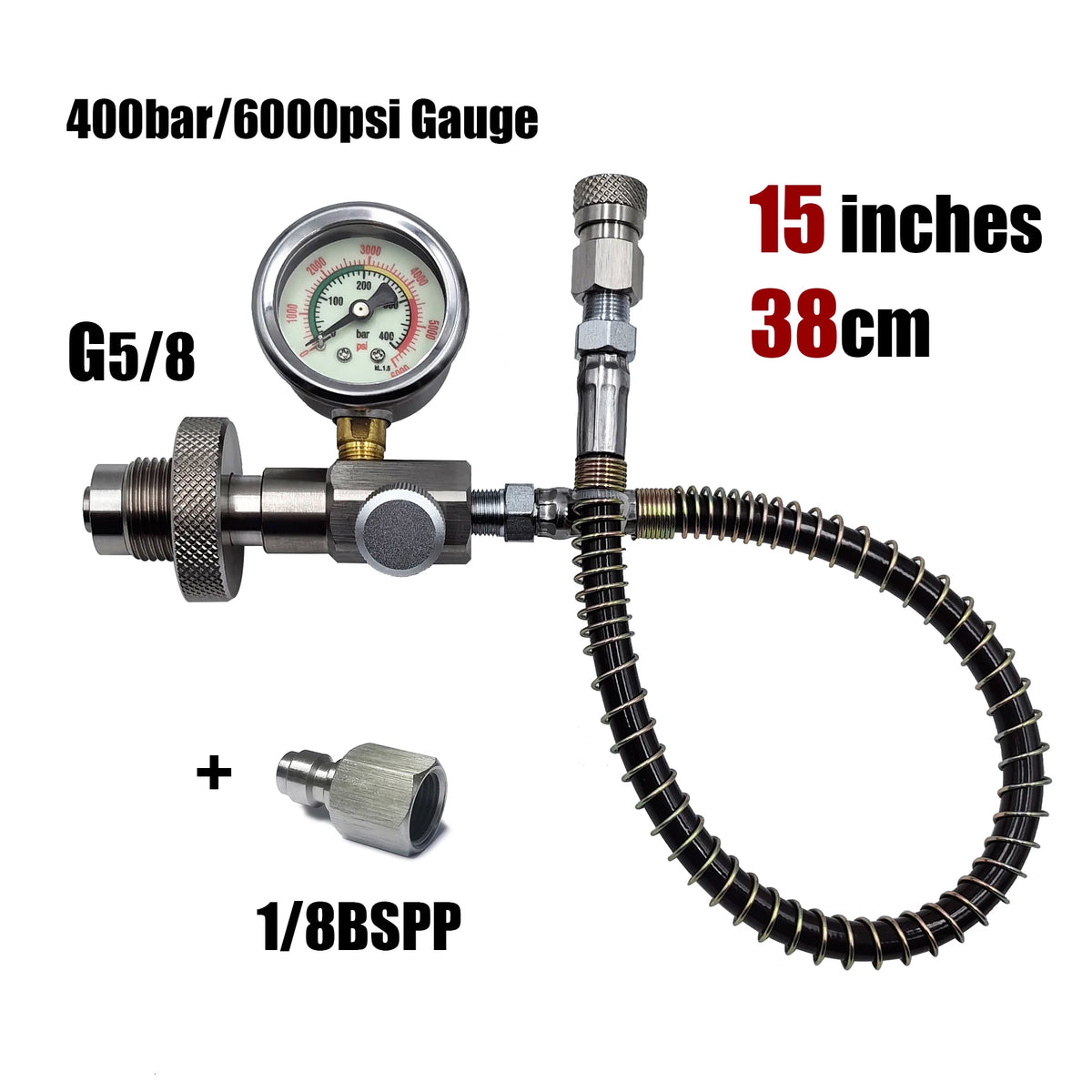 HPA 4500psi/300bar Air Diving DIN G5/8 Connect Fill Station Filling Charging Adaptor Valve Stainless Steel with Hose