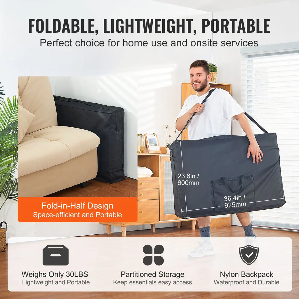 Portable 24\" W 2-Fold Lightweight Massage Table 8 Level Electric Height Adjustment Salon Tattoo Spa Bed Table Electric Feature