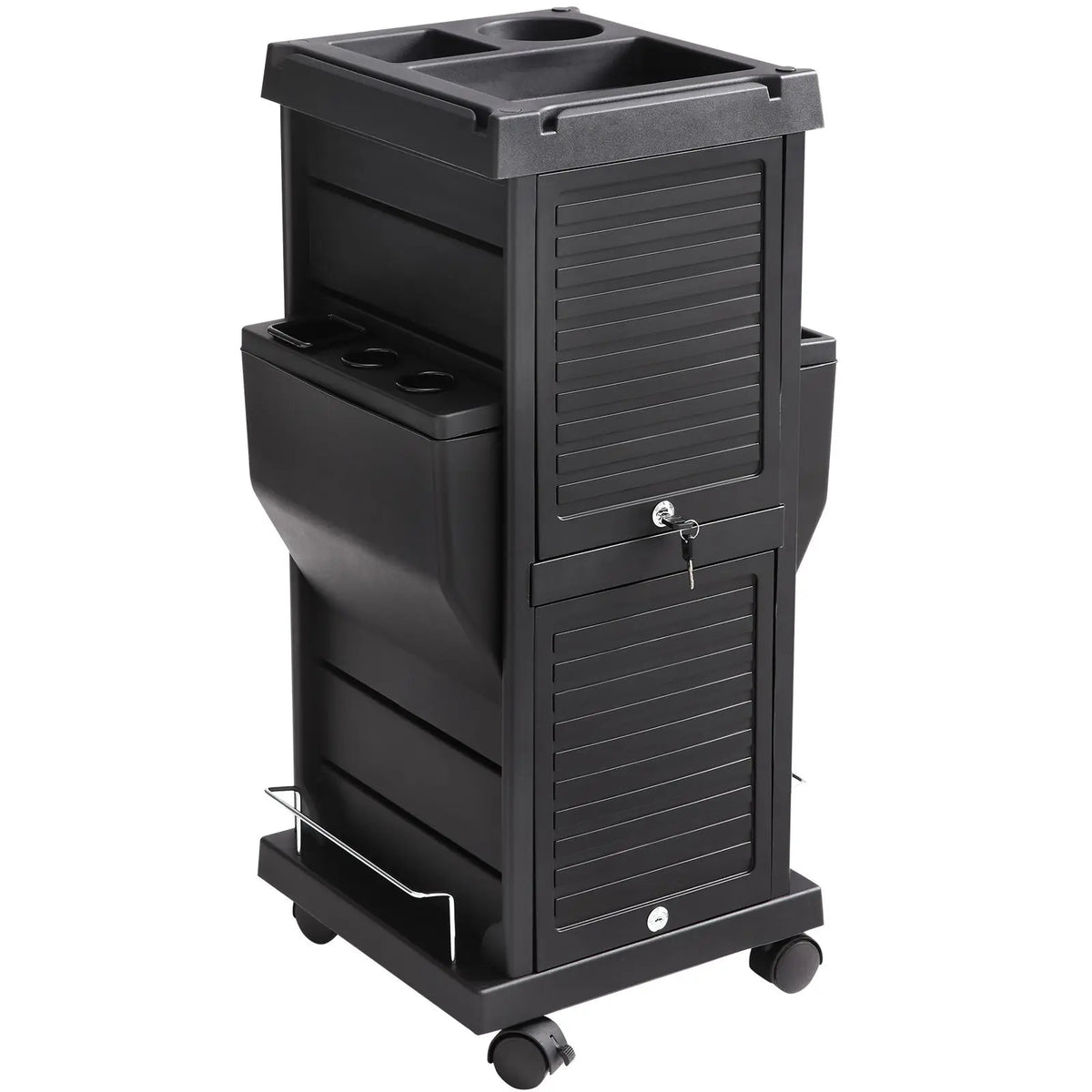 "Lockable Metal Hairdresser Cart with 6 Removable Drawers for Stylists"
