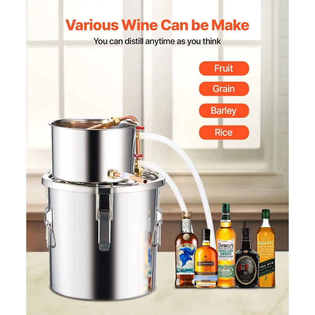 Stainless Steel 3 Gal/11.4 L Alcohol Still with Copper Coil Home Brewing Refining Fermentation Kit Water Alcohol Distiller