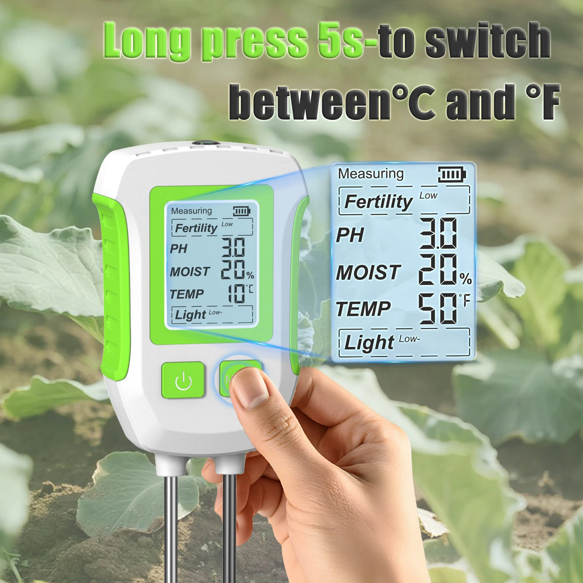 3 in 1 Digital LCD Soil Tester PH/Moisture/Temperature High Accuracy Soil Meter with Backlight for House Plants Garden Lawn Farm