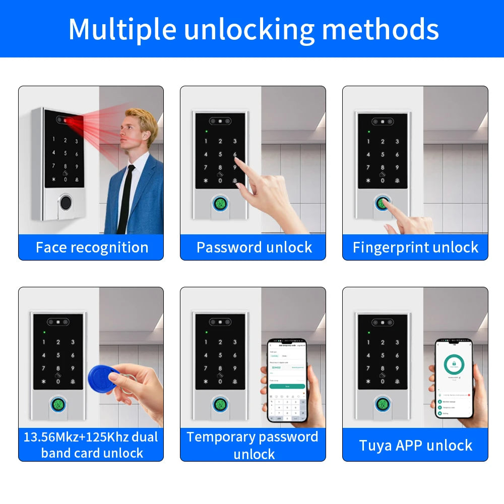 WIFI Face Wiegand 26-34 Recognition Fingerprint 125KHZ/13.56MHZ RFID Access Control Machine Card Reader Work With Tuya APP