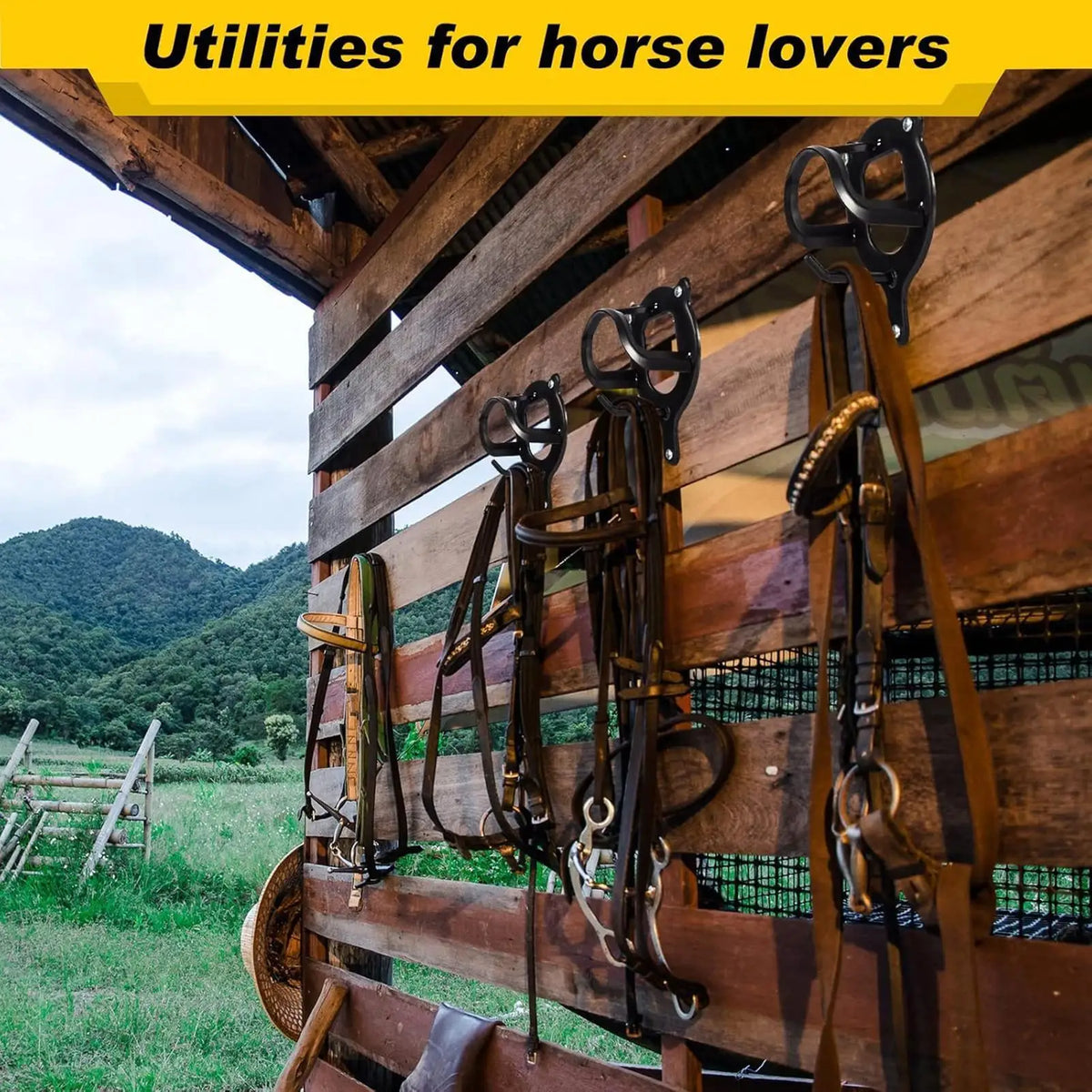 Horse Bridle Rack Bridle Bracket Bridle Hooks Horse Tack Storage Halter Hanger Metal Bridle Holder with Tubes and Screw for Barn