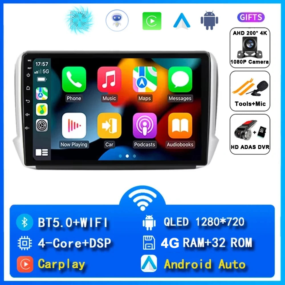 Android 16 Navigation Multimedia Player For Peugeot 2008 208 Series 2012 2013 2014 - 2018 Carplay Auto Stereo BT video Car radio
