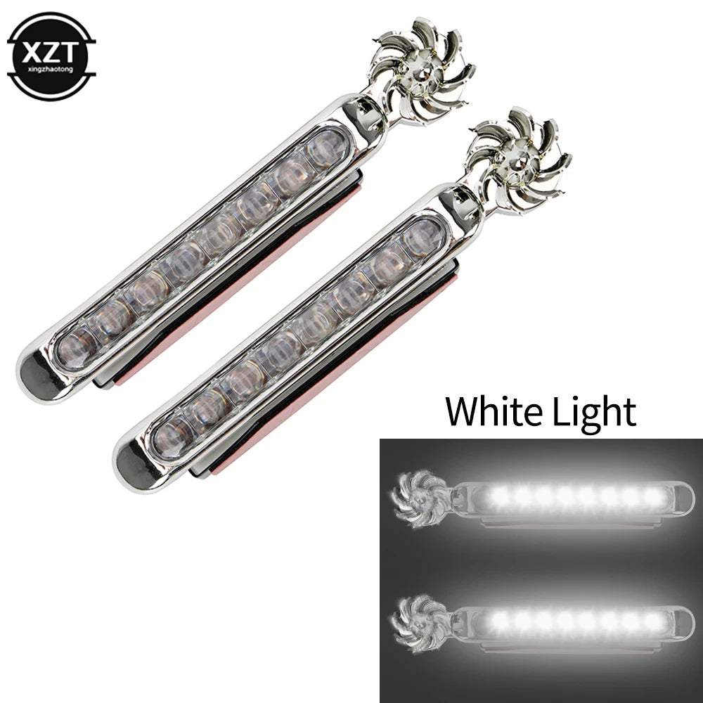 2pcs Wind Powered Car LED Daytime Running Light Auxiliary Lighting Rotation Fan Lamp Automobile Day Time Headlight LED Lights