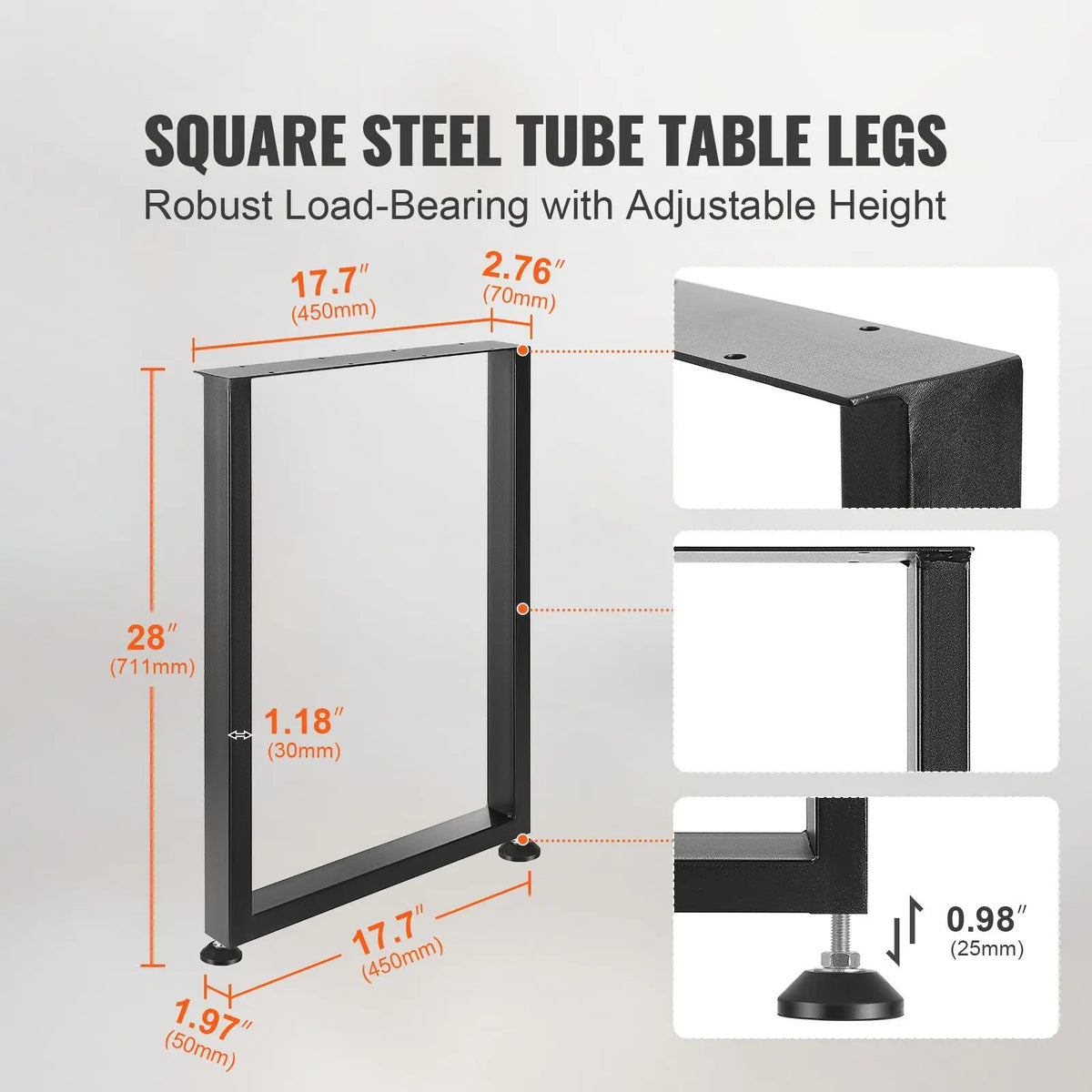 "28 Inch Heavy Duty Steel Farmhouse Table Legs Set 2 Reinforced Max Load 1000 Lbs DIY"