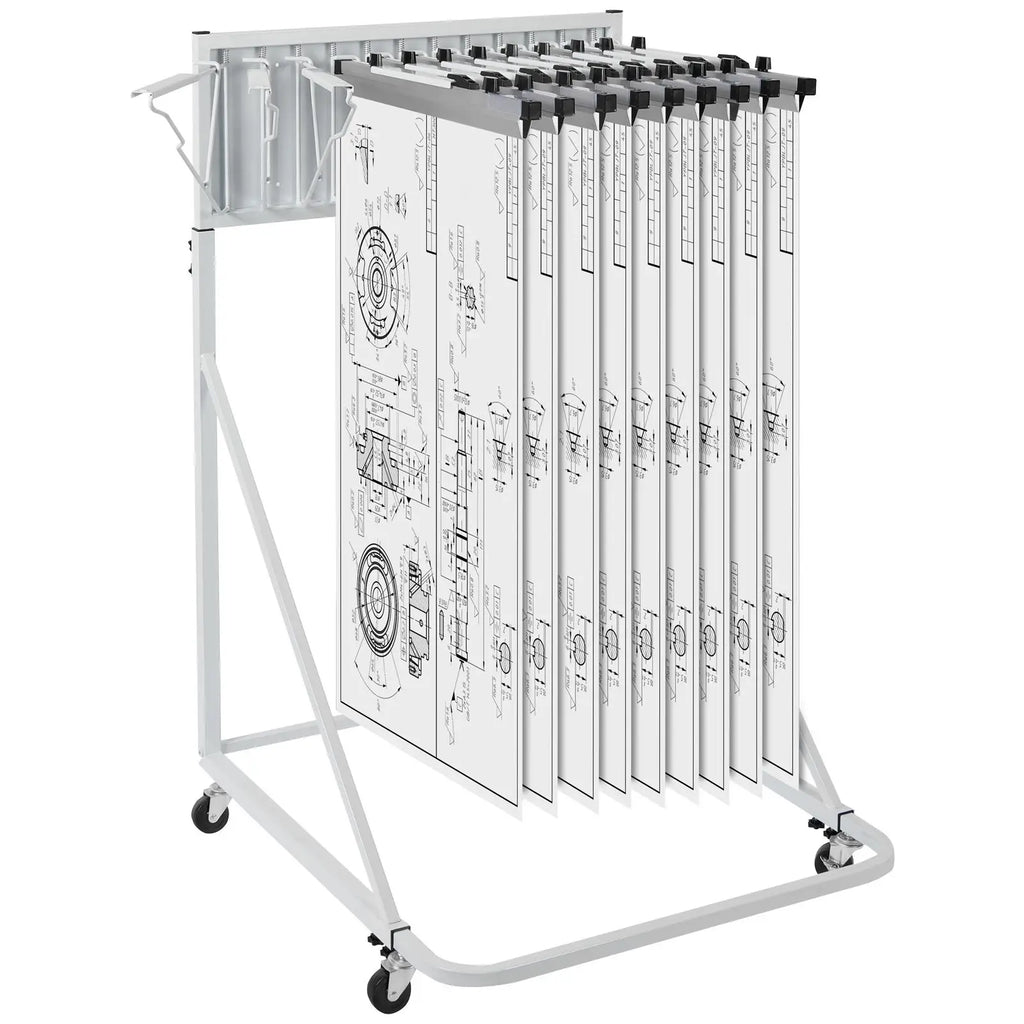 Adjustable Height Mobile Blueprint Storage Rack with 12 Pivot Brackets Plan Holder and Poster Holder for Office Furniture