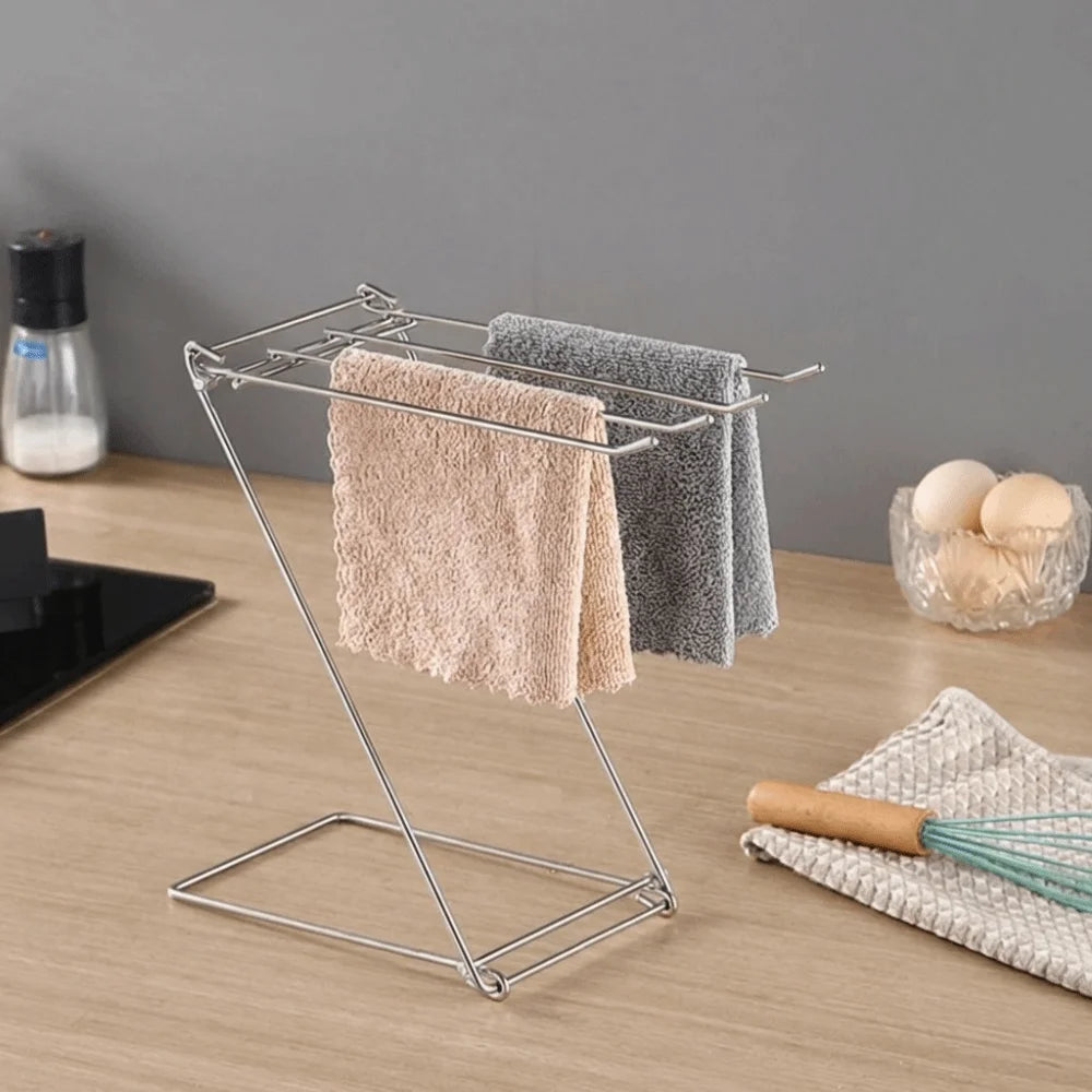Stainless Steel Dishcloth Hanging Shelf Foldable Design Portable Rag Drain Holder Rustproof Quick Dry Kitchen Cloth Drying Rack