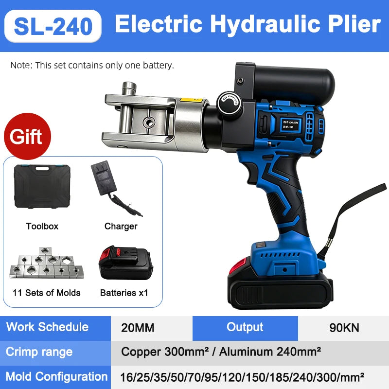10-240mm Rechargeable Electric Hydraulic Wire Clamp Nippers SL240 Nose Brushless Motor Terminal Crimping Tool for Electricians