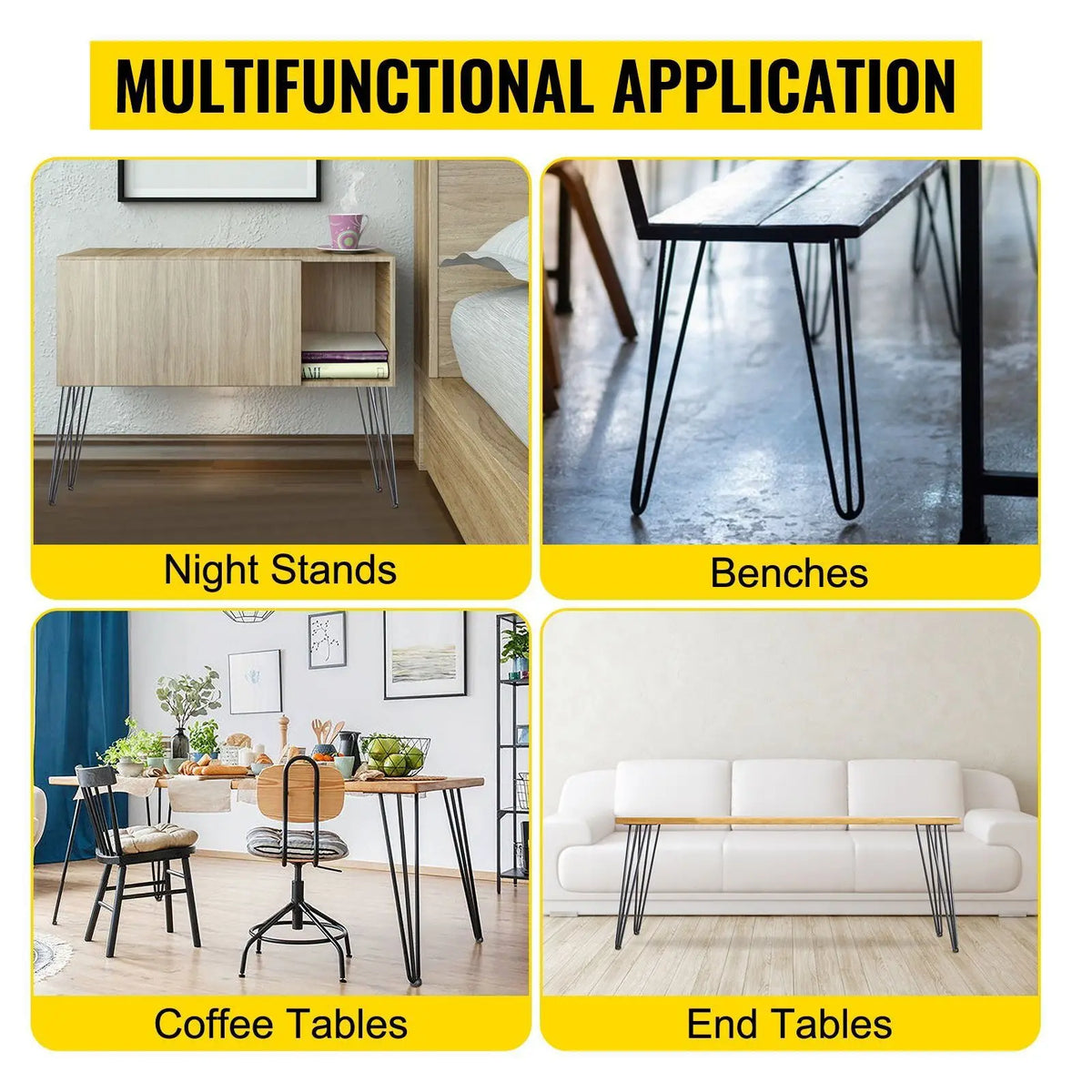 40\" Black Hairpin Table Legs Set 4 Desk Legs with 880lbs Load Capacity 3 Rods Bench Desk Dining for Parks