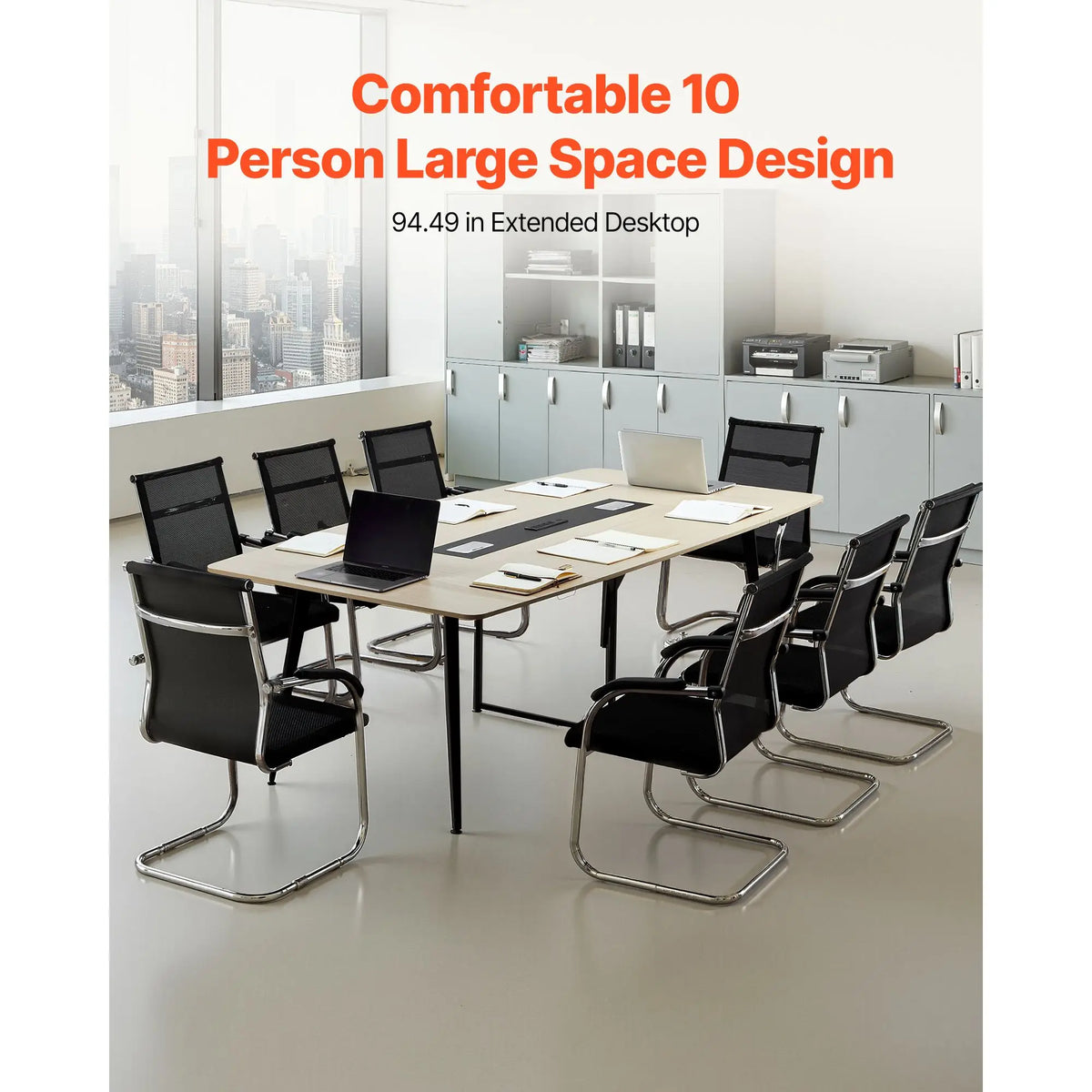 8 Ft Modern Boat Shaped Conference Table 10-Person Meeting Desk with Charging Station Melamine Material for Office Seminars