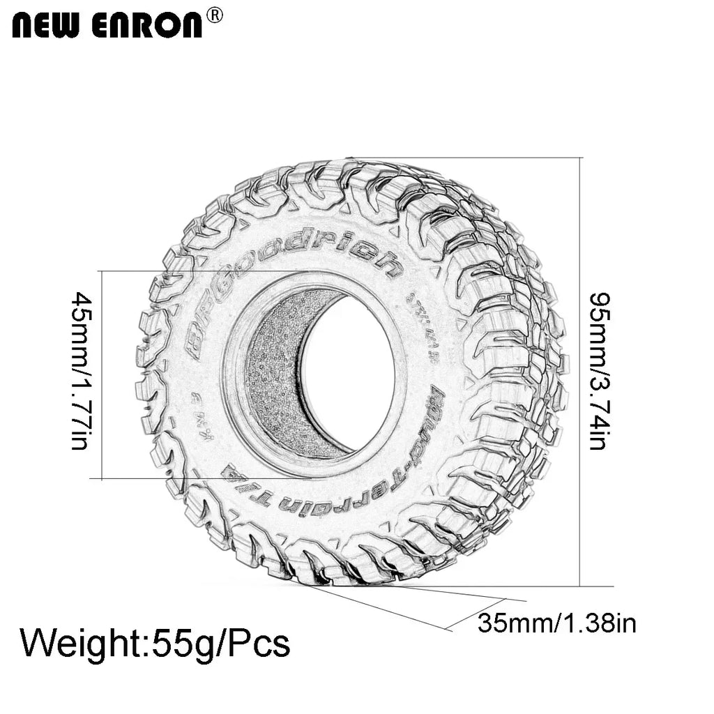 4Pcs 1.55" 95*35MM Wheel Tires 1.55 Inch Rubber Tyre for RC Car Crawler D90 TF2 Tamiya CC01 LC70 LC80 Axial 90069 JIMNY RC4WD