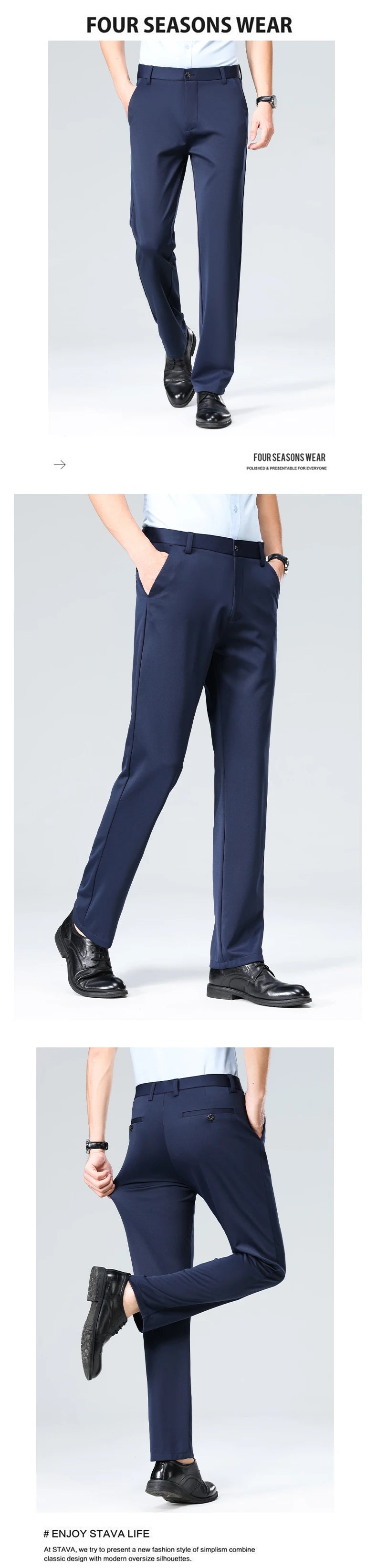 2026 Men's Spring Summer Autumn  Pants Straight Stretch Casual No Trace No Ironing Fabric Silky Cool Feeling Trousers 29-42