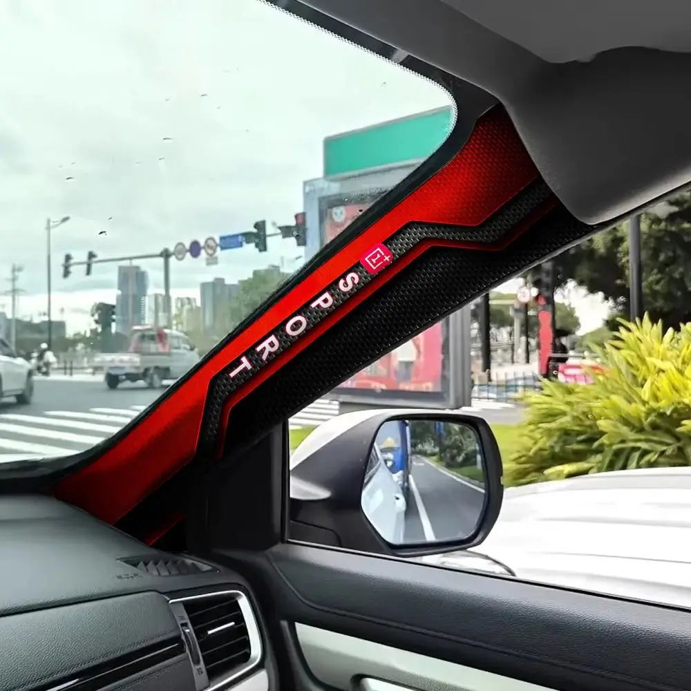 2 Pcs Sporty Pattern Car A-Pillar Stickers Carbon Fiber Black Red Car Interior Stickers Scratch-resistant Self-adhesive