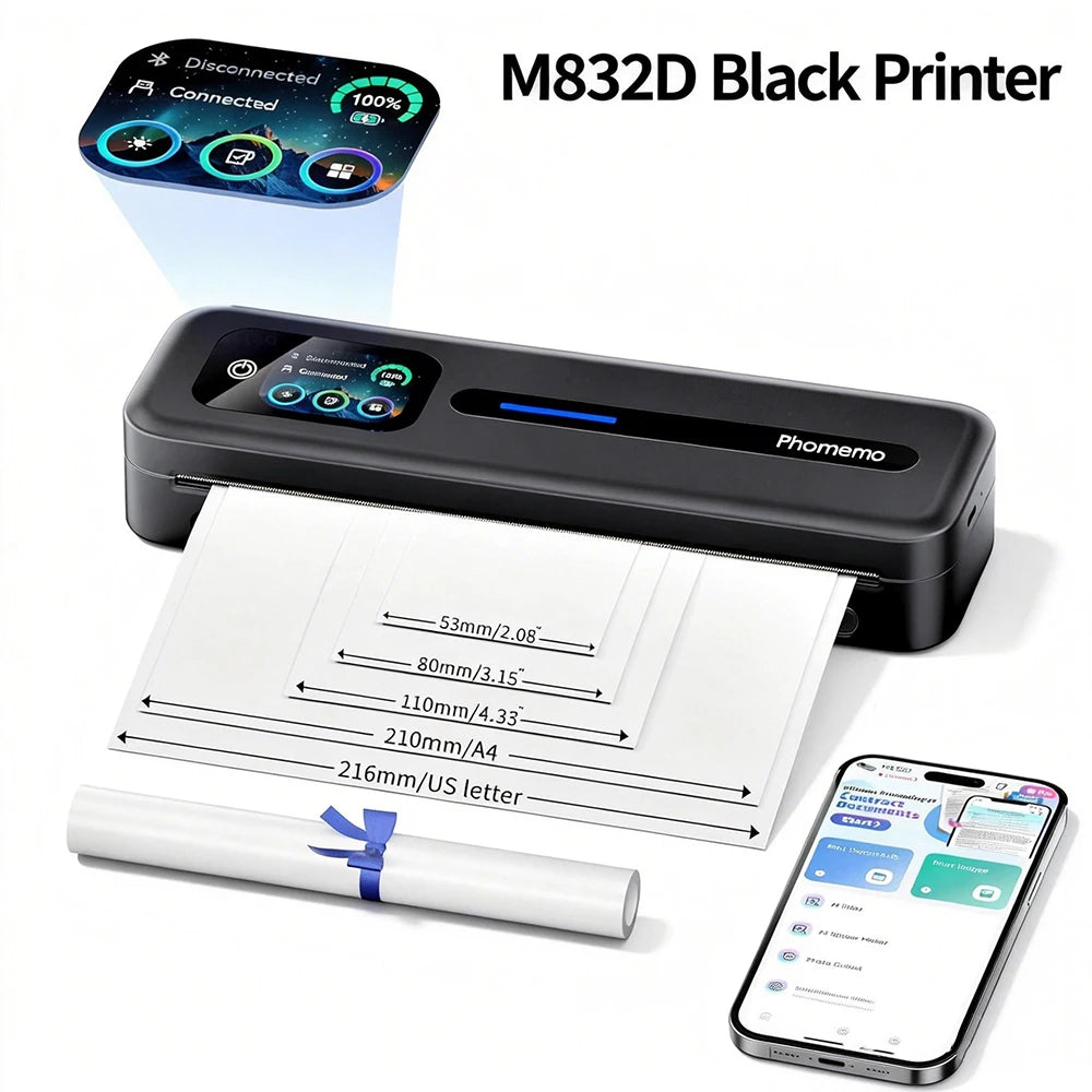 Phomemo M832D Touchscreen Portable Printer Thermal Inkless Supports Prints A4 & US Letter,Compatible with iOS/Android/PC