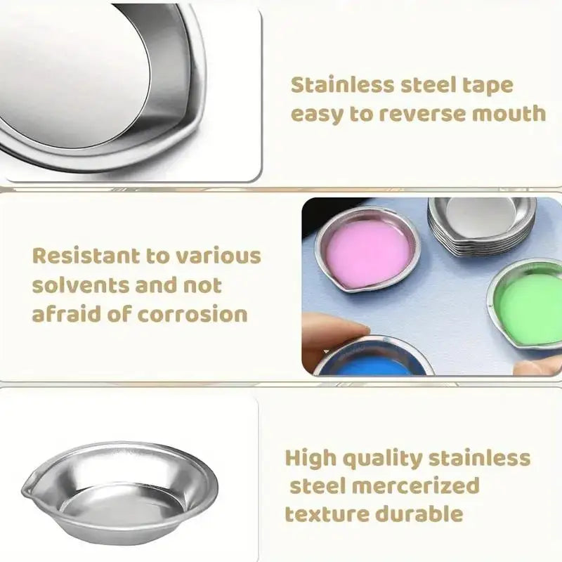1-10pcs Stainless Steel Painting Palette Spouted Color Bowls Oil Paint Trays Paint Color Mixing Cups For Art Stationery Supplies