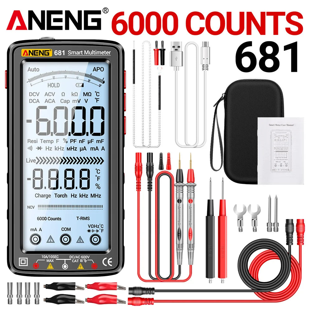ANENG 681 Smart Digital Multimeter Rechargable AC/DC Voltage Non-contact Voltage Tester Meter LCD Screen Current Tester Tools