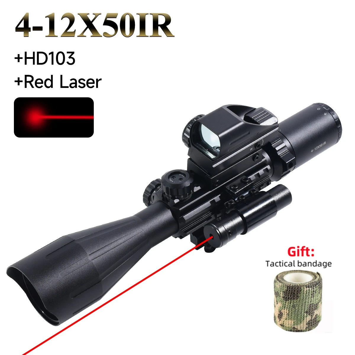 4-12X50ir Scope Red Green Two Color Illumination with HD101 HD103 4 Points Reticle Red Dot Optics Sight Hunting Combo