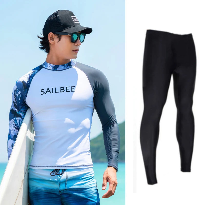 SAILBEE Men UV Protect Swimwear Long Sleeve Swimsuit Mens Rashguard Surfing Rash Guard Surf Shirt For Swimming Sail Drop Ship