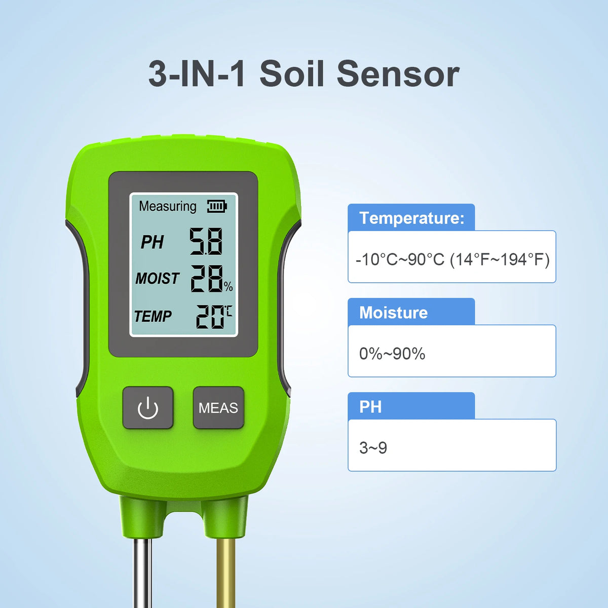 3 in 1 Digital LCD Soil Tester PH/Moisture/Temperature High Accuracy Soil Meter with Backlight for House Plants Garden Lawn Farm