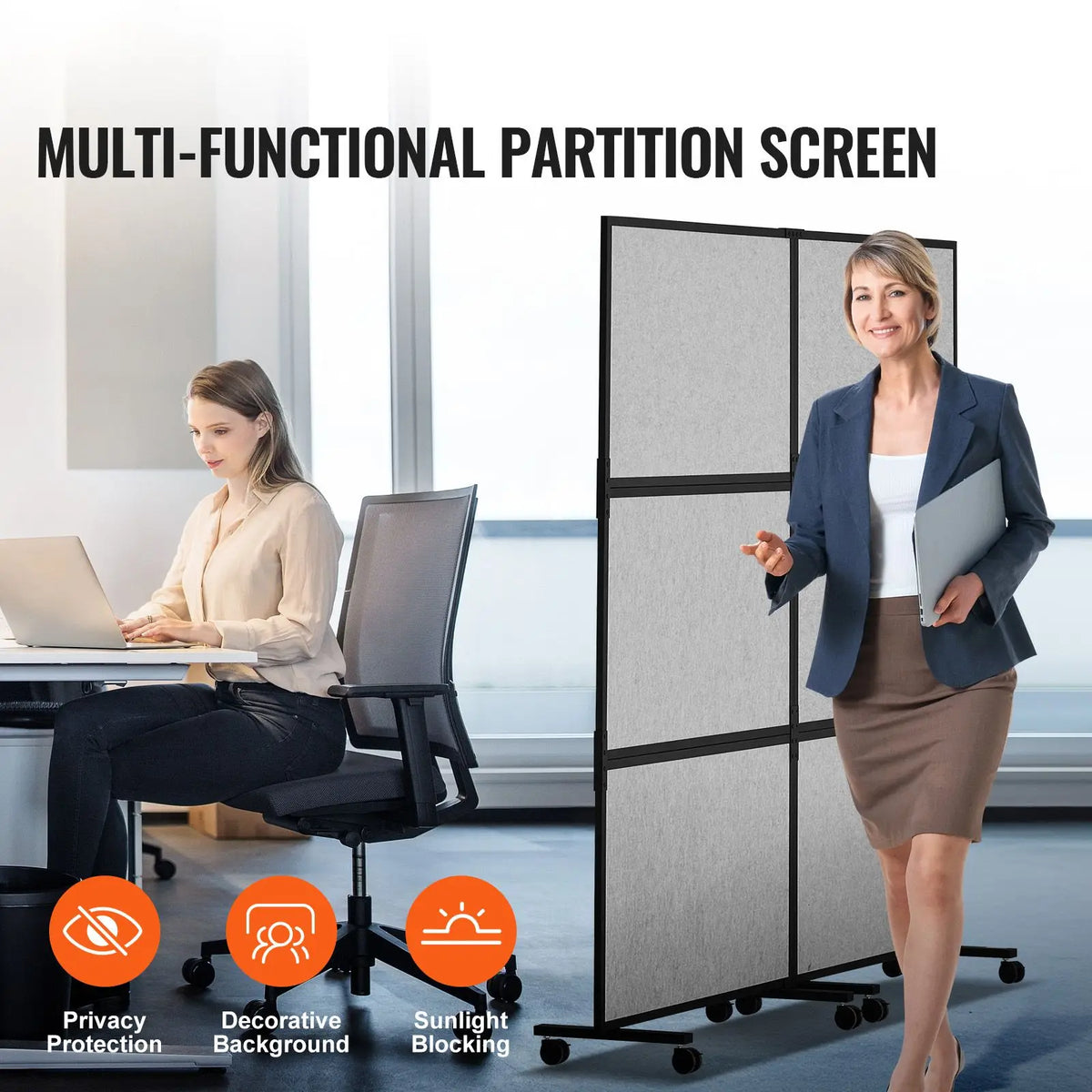 2-Panel Freestanding Office Divider Wall Partition Fireproof Privacy Divider to Reduce Noise Office Partition