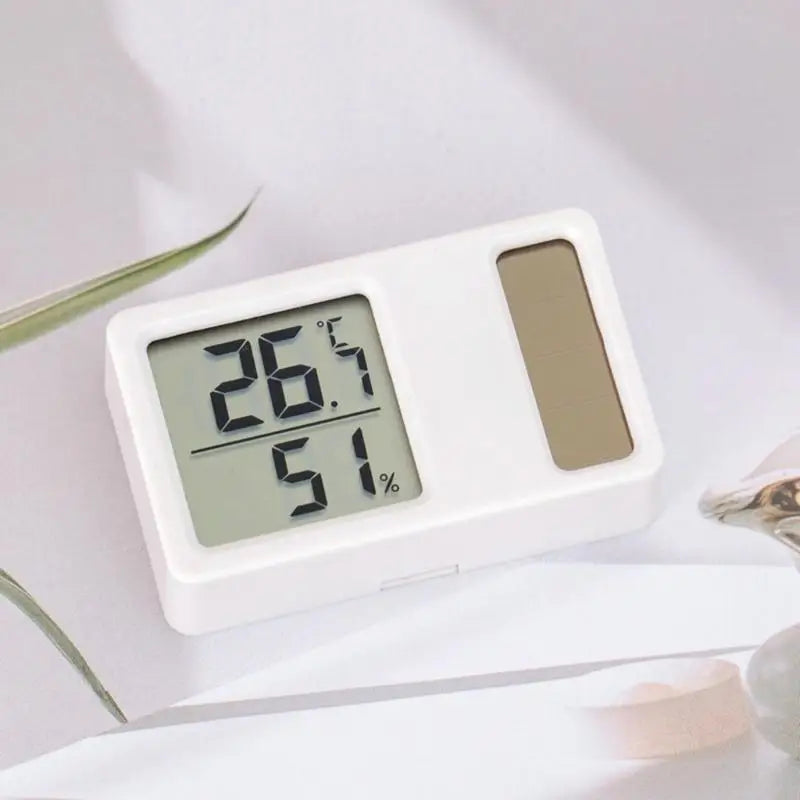 E56E Thermometers Hygrometer Solar Powered Desktop Temperature Humidity Meter Gauge