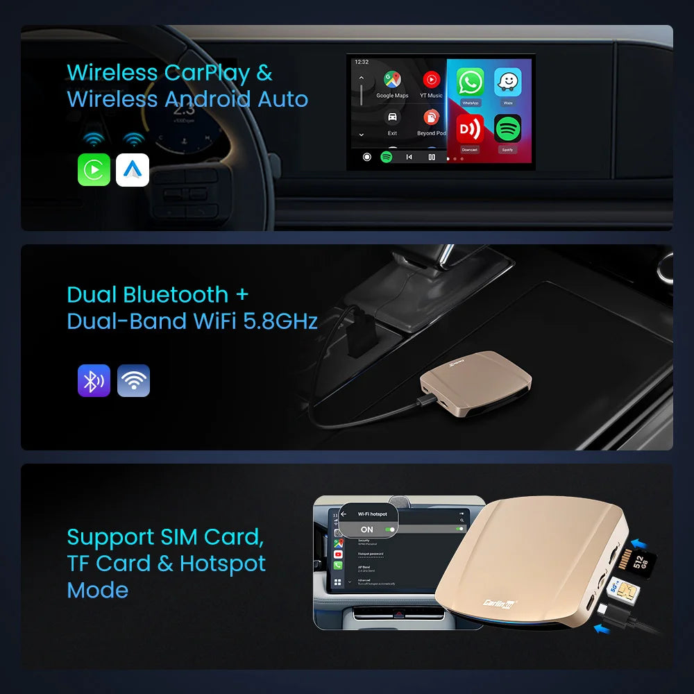 CarlinKit Ultra Box Android 15.0 SM6350 Tv Box CarPlay Wireless Android Auto Wireless Adapter Support Youtube Netfilx IPTV GNSS