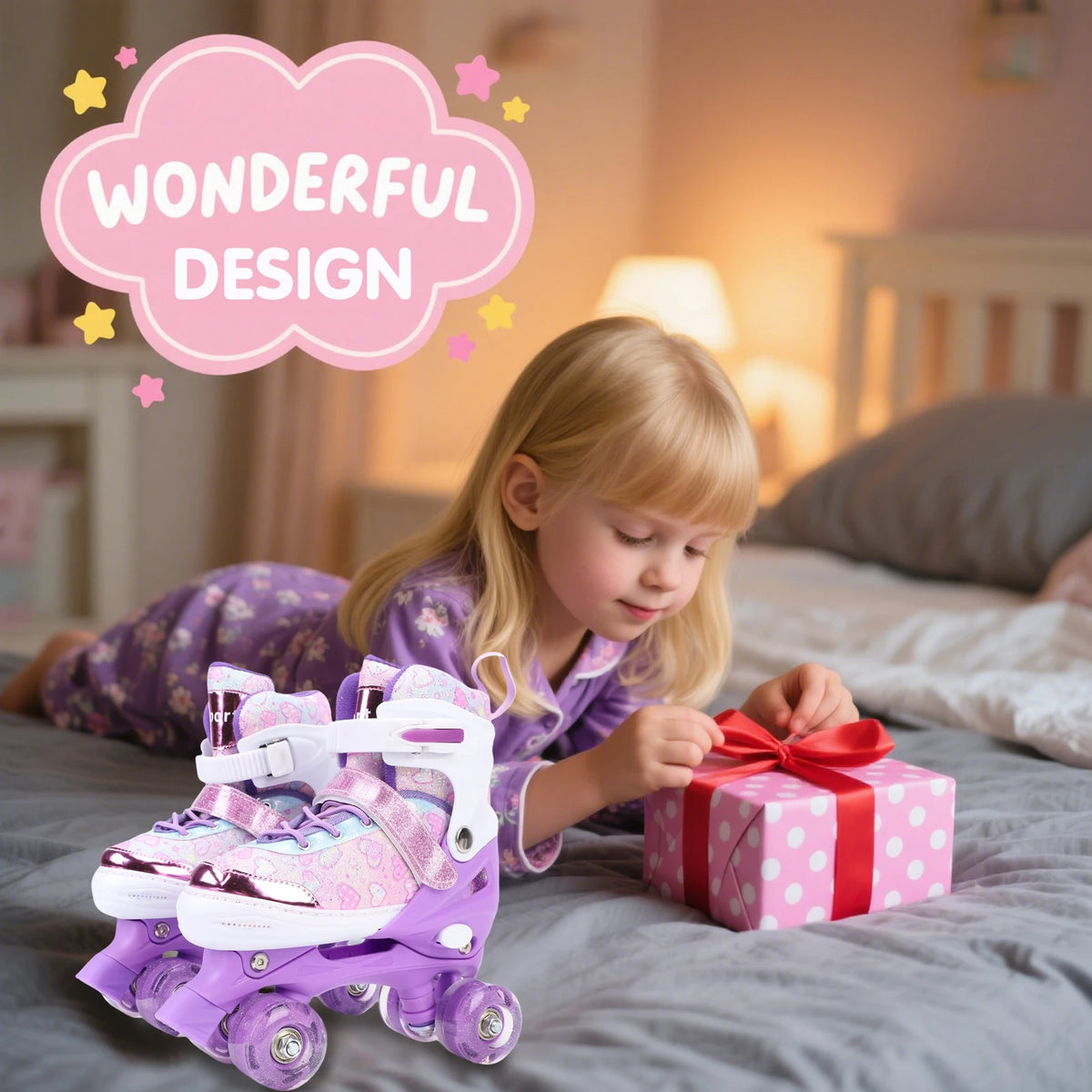Tomshoo Roller Skates for Kids Girls Ages 6-12 4Size Adjustable Flashing Wheel ABEC Bearing Triple Protection for Outdoor Indoor