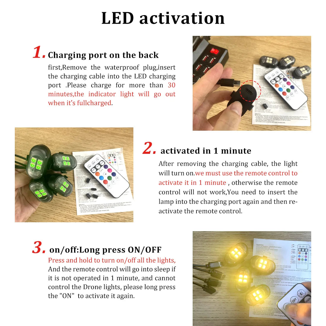 Rechargeable Car LED Light Kit, RGB Color Changing LED Light with Remote Control, Decorative Atmosphere Lamp for Car Motorcycle