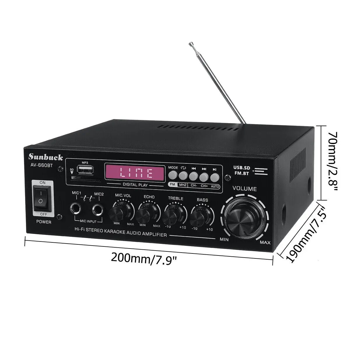 SUNBUCK AV-660BT Sound Amplifier CH 2.1 Power Amplifiers For Home Car Meeting Theater AMP Support EQ FM USB SD Card 2 Mic Input