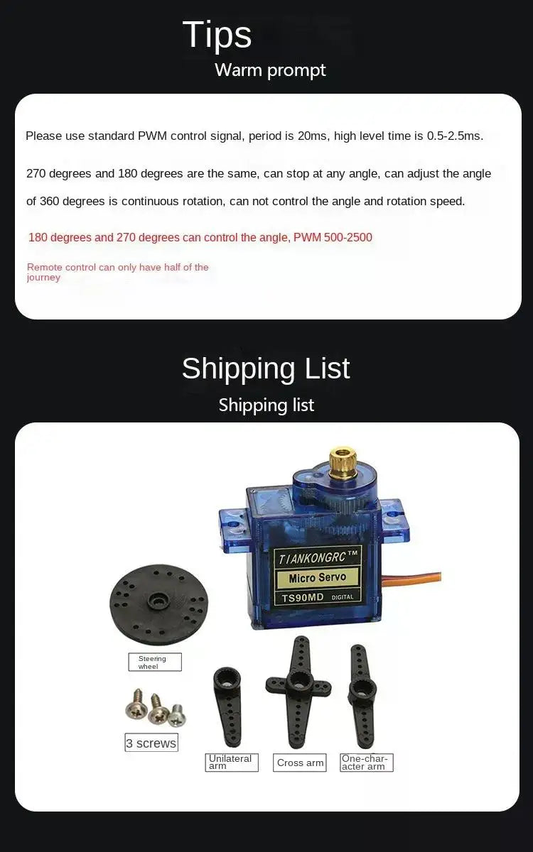 2kg.cm Micro Servo Motor Set Metal Gear 90/180/270 Degree Angle Controllable 4.8V-6V Simulation Steering Gear for RC Planes 9g