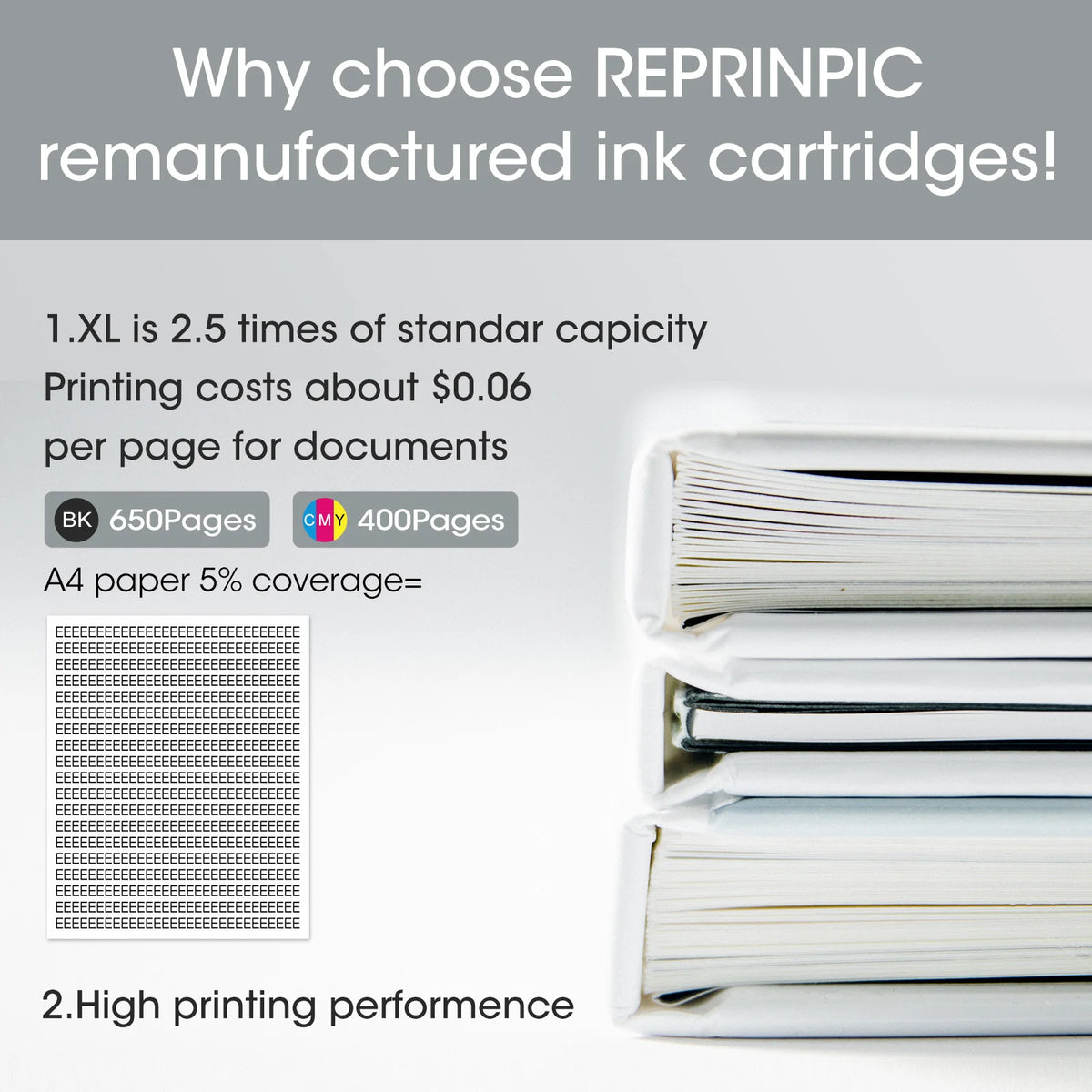 Reprinpic 664XL Ink Cartridge Compatible For HP 664 HP664 Deskjet 1115 2135 2675 3635 3775 4536 4538 5075 5275 Printer
