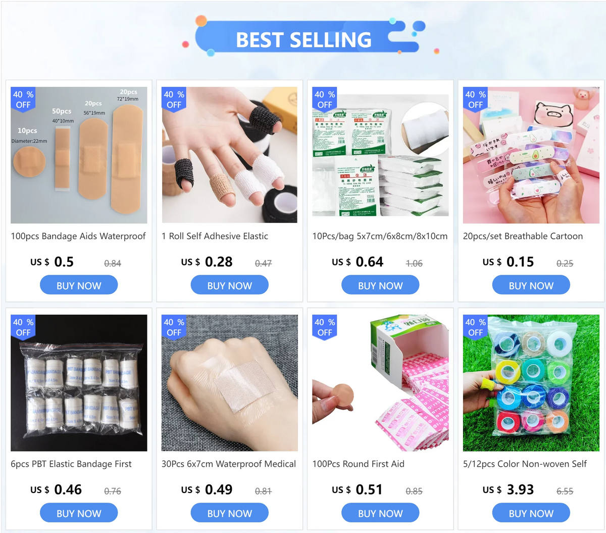 10pcs Adhesive Bandages Non-woven Waterproof Medical Bandage Fixation Tape Wound Dressing Bandage Pad Plasters Health Care