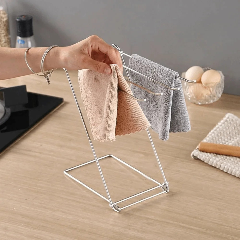 Stainless Steel Dishcloth Hanging Shelf Foldable Design Portable Rag Drain Holder Rustproof Quick Dry Kitchen Cloth Drying Rack