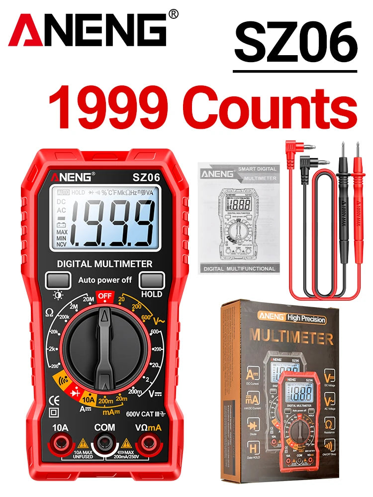 Digital Multimeter ANENG SZ06 AC/DC Ammeter 1999 Counts Multitester 600V Voltmeter Multimetr Voltage Resistance Meter Diode Tool