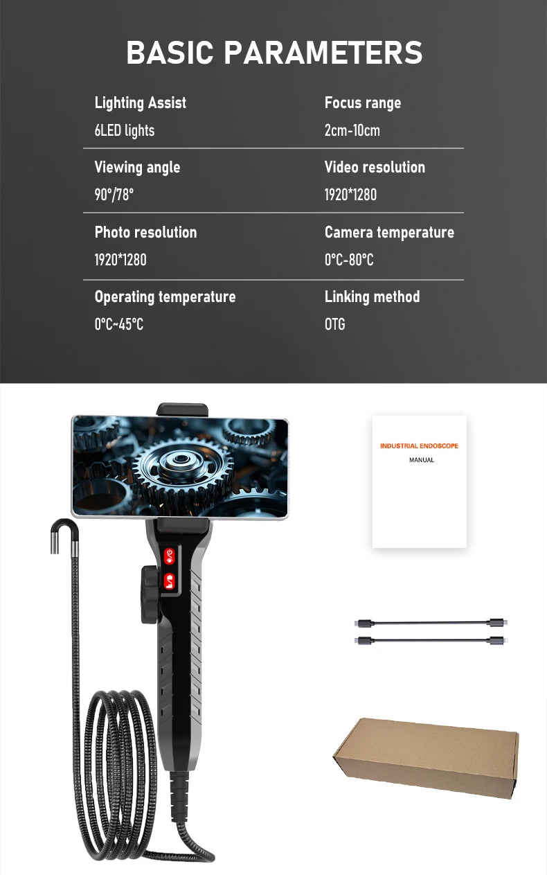 5Inch Borescope, Two-Way Rotary 360° Industrial 3.9mm Camera for Automotive Repair, Plumbing Inspection
