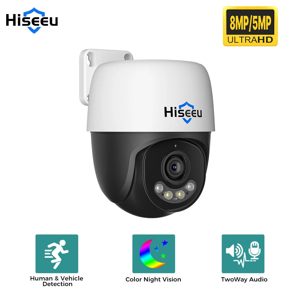 Hiseeu 5MP 4K 8MP POE PTZ IP Camera Night Vision Waterproof Security Video IP Camara Onvif Security CCTV Camera H.265