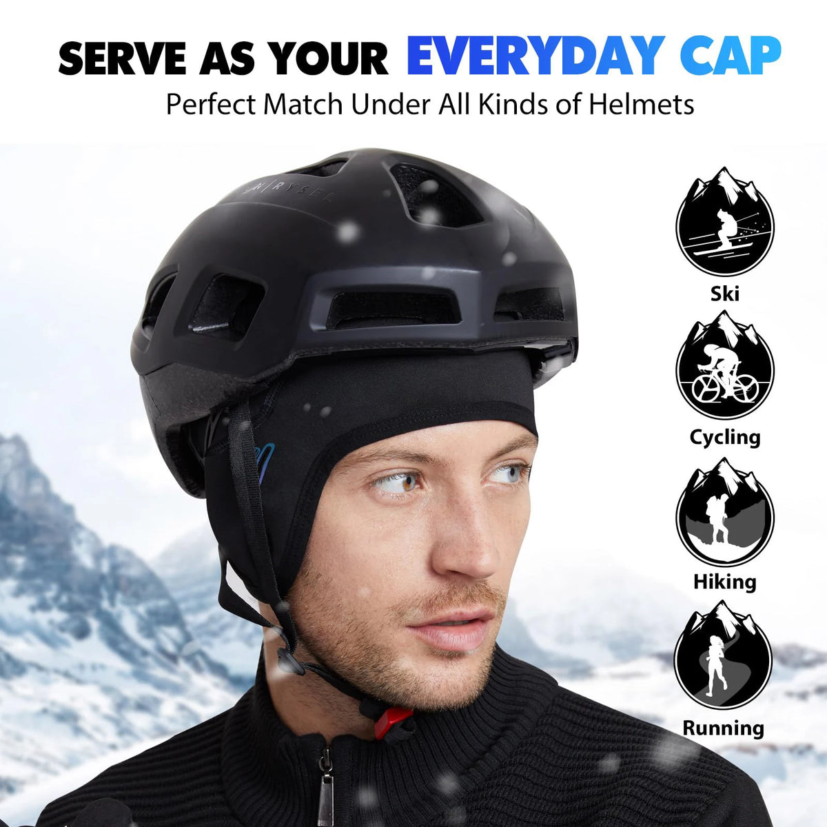 Winter Warm Cycling Skiing Cap with Glasses Holes, Cycling Helmet Liner for Men & Women Skiing Hat Liner