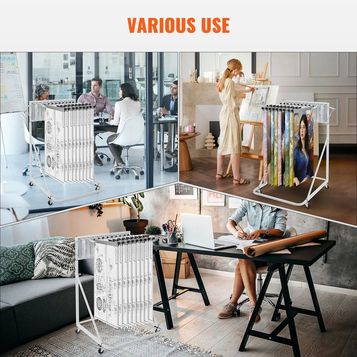 Adjustable Height Mobile Blueprint Storage Rack with 12 Pivot Brackets Plan Holder and Poster Holder for Office Furniture