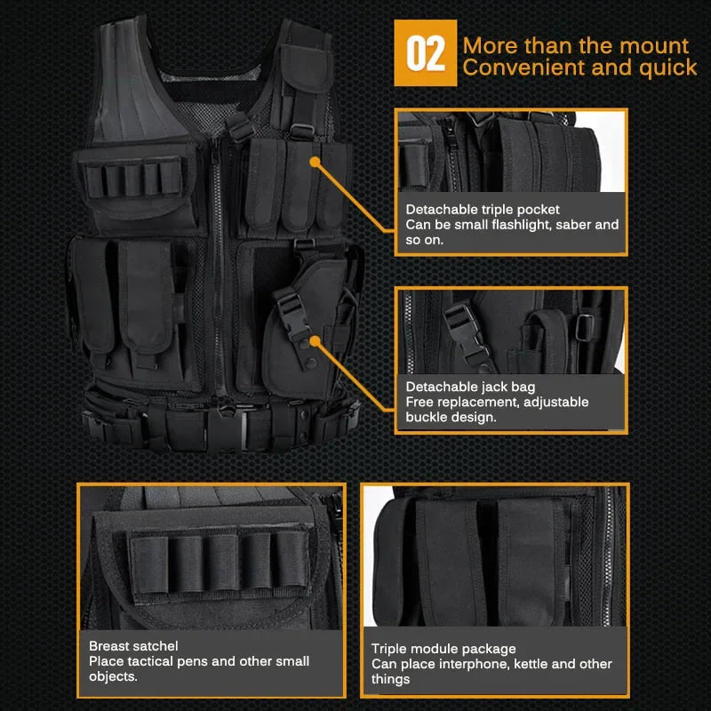 Adjustable Molle Tactical Vest Combat Body Armor Vests Security Guard Hunting Army Outdoor CS War Game Airsoft Training Jacket
