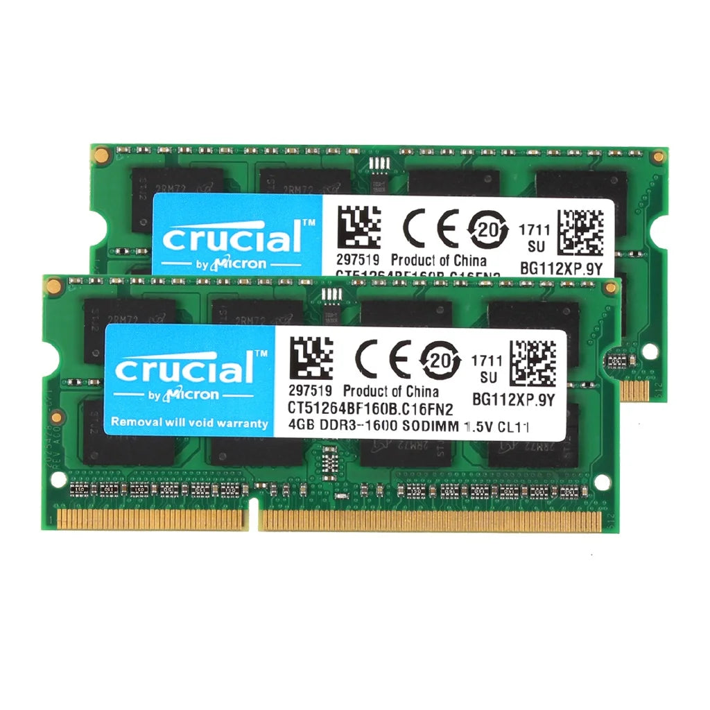 Crucial Notebook DDR3 RAM DDR3L 4GB 8GB SODIMM 1333 1666MHz 204Pin 1.35V/1.5V RAM PC3-10600 12800 FOR Laptop