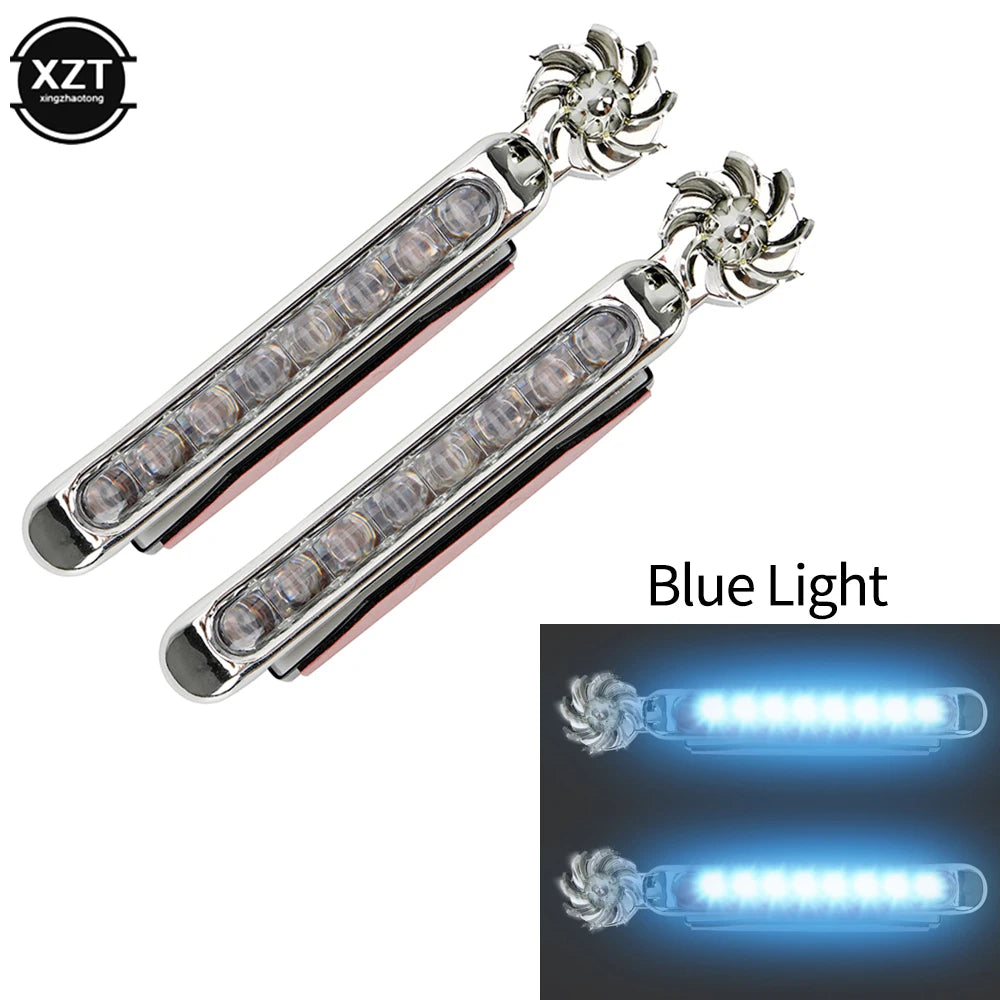 2pcs Wind Powered Car LED Daytime Running Light Auxiliary Lighting Rotation Fan Lamp Automobile Day Time Headlight LED Lights