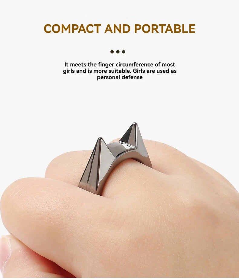 Cat Ear Shape Ring - Unisex Window Breaker Rings, Safety Spike Rings, Small Anti-Wolf Rings, Punk-Style Zinc Alloy Jewelry 3pcs