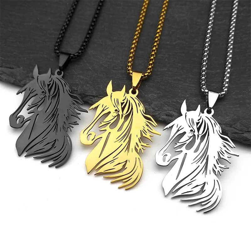 Hollow Horse Head Pendant Necklace for Women Men Stainless Steel Gold Silver Color Animal Chain Necklaces Gift Jewelry collar